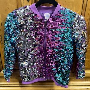 More Than Magic Sz M (7/8) Sequins Jacket Purple, Silver and Teal.